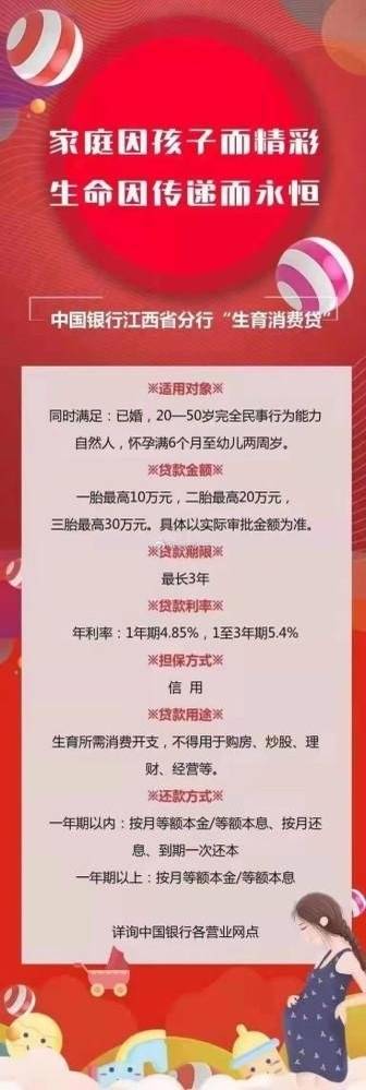 為鼓勵民眾生三胎，中國銀行江西省分行推出「三胎貸」方案，卻隨即改口說沒有。（取自網路）