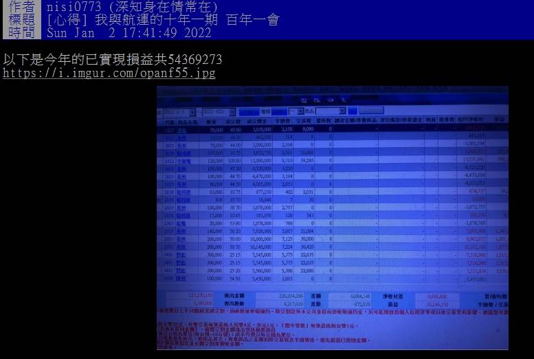 網友公開自己的股票明細。(圖擷自PTT)