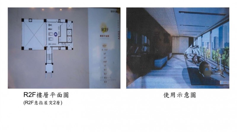公平會指出,宇和建設「大和富居」建案的銷售廣告將機械室空間作為健身房;然而,該空間依建築法規無法作為健身房使用。(公平會提供)