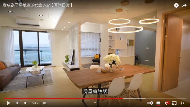 網路名人「阿滴」代言的房地產爆出「工業宅」爭議，遭質疑內部裝潢恐誤導民眾買來當住宅。（取自網路畫面）