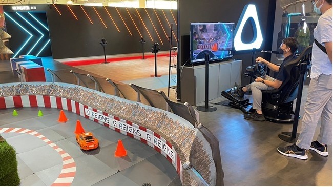 以台灣微軟的5G核網進行軟硬體升級後，透過虛擬樂園內的5G遊戲進行表現測試。（記者王榮祥翻攝）