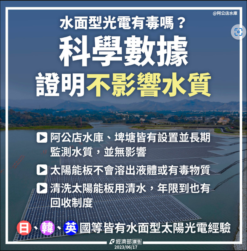 太陽能電被質疑汙染水源，業者頭痛萬分。（取自經濟部網站）
