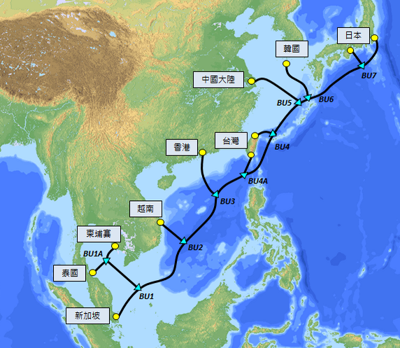 NCC報告指出，台灣共有14條既設與已規劃海纜。圖為中華電信投資的東南亞日本二號海纜。（圖擷取自中華電信官網）
