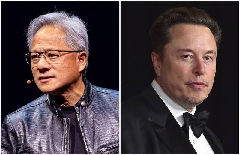 輝達執行長黃仁勳（左）和特斯拉執行長馬斯克。（彭博、美聯社，本報合成）