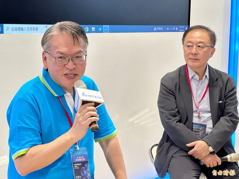 台達機電事業群副總經理巫泉興(左起),永續長周志宏。(記者方韋傑攝)