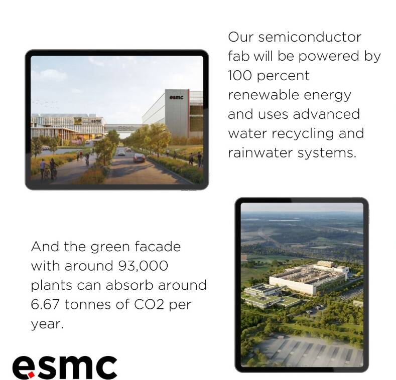 台積電德國廠PO出ESMC完工後的建築外觀。（圖取自ESMC領英帳號）