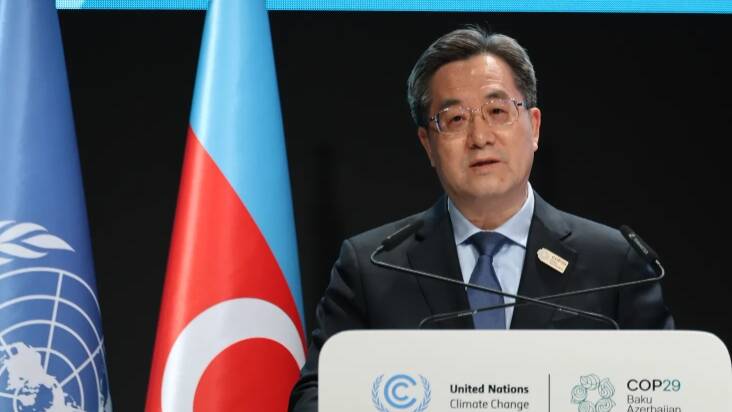 對於川普關稅威脅，中國國務院副總理丁薛祥警告，貿易戰沒有贏家。（擷取自CNBC）