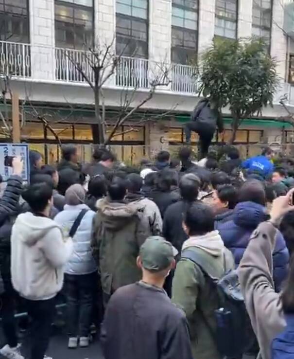 中國遊客爬樹、翻過圍牆。（翻攝自X）