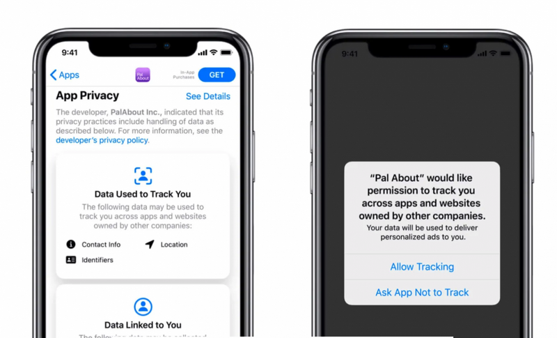 iOS 14.5帶來全新的隱私追蹤機制，用戶可以選擇是否提供給 App、網站廣告追蹤資訊。（圖擷取自蘋果官網）