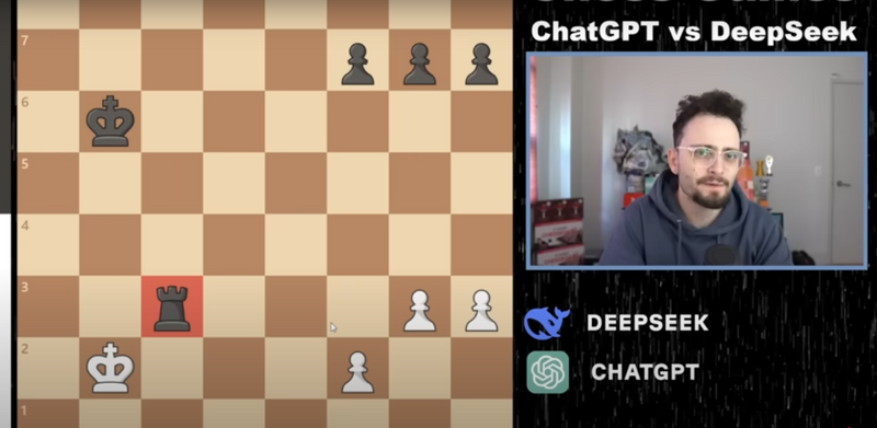 DeepSeek靠「權謀」而非「棋藝」取勝，讓許多網友傻眼。（圖擷取自GothamChess YouTube）