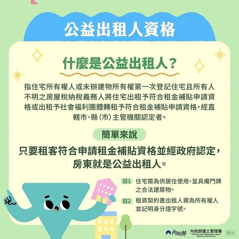高市都發局說明公益出租人資格。（高雄市都發局提供）