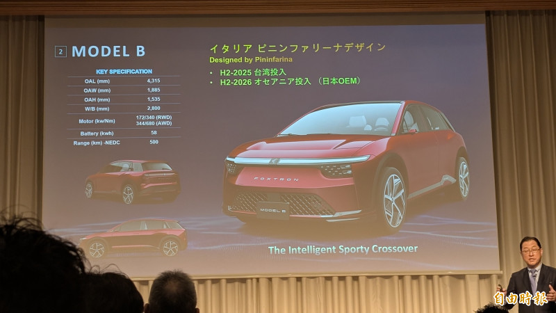 關潤在今天說明會中宣布計畫於2026年為日本汽車廠在大洋洲市揚推出跨界車款「Model B」，該車款今年將在台灣上市。（記者林翠儀攝）