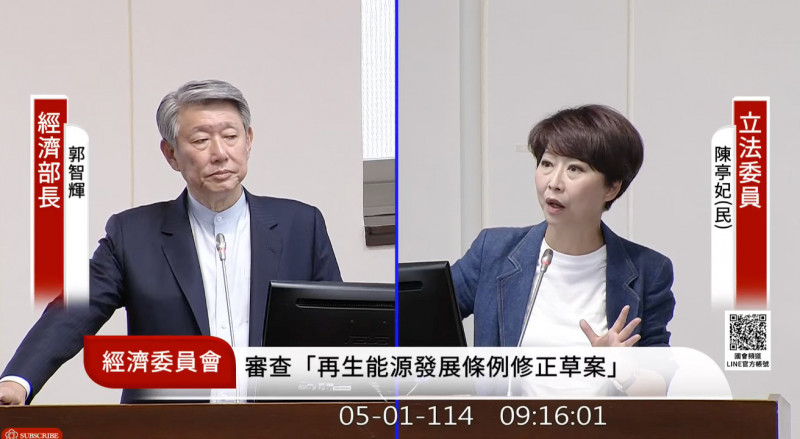 台南麻豆大地莊園附近居民抗議光電案場進駐，經濟部長郭智輝今回應，案場待與居民溝通、取得同意後，經濟部才會考慮放行。 （圖取自國會頻道）