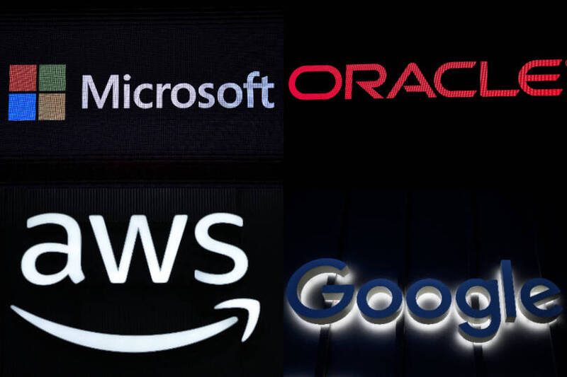 微軟、亞馬遜、甲骨文、Google等科技巨頭接連宣佈在馬來西亞設資料中心。（本報合成，法新社、路透資料照）