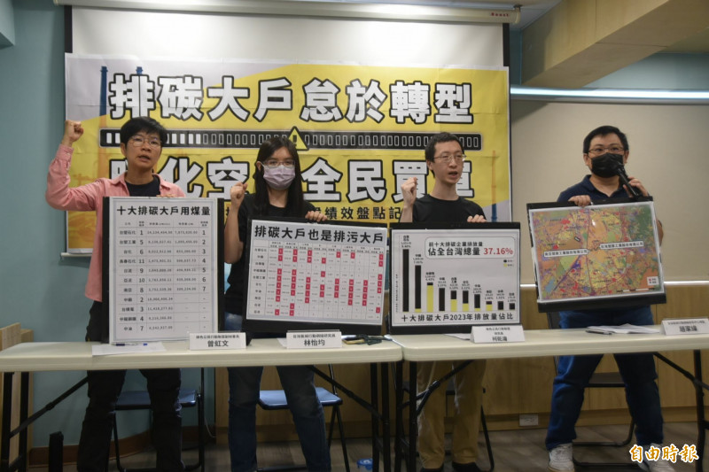 綠色公民行動聯盟與台灣氣候行動網絡研究中心（TCAN）合作調查，27日上午公布上市櫃及排碳大戶氣候績效盤點。（記者吳柏軒攝）