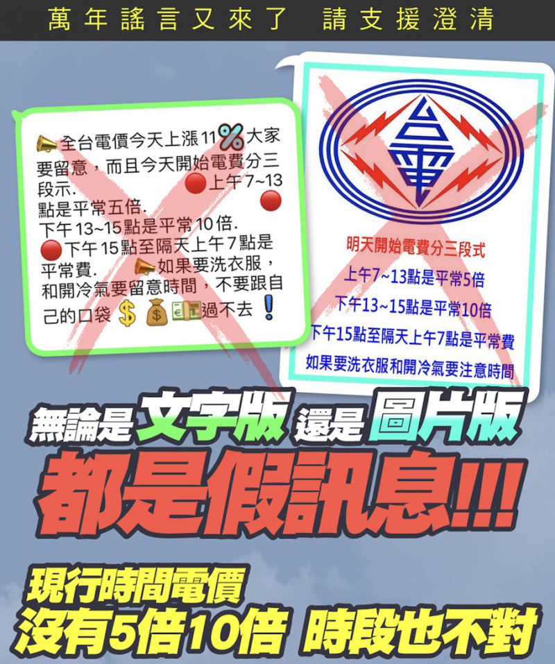 網傳電價將改成三時段差別收費，台電澄清，一般家戶只看用電量。（台電提供）