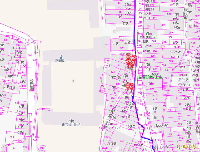 彰化縣標售鹿港區福鹿段鬧區6筆地籍清理土地，土地面積都不大，採合併標售。（縣府提供）