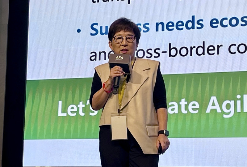 洪麗甯今天出席FinTechOn 2025與AFA高峰會活動。（記者方韋傑攝）