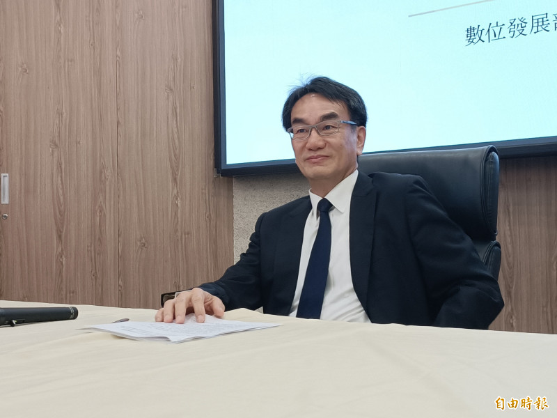新內閣人事異動，數位發展部部長由原任次長林宜敬升任，今日舉行新任部長媒體茶敘（記者李靚慧攝）