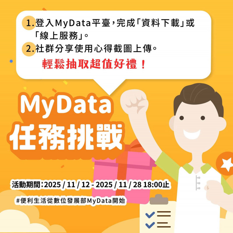 不論是換護照、申請社宅，或線上申辦服務，都能透過 MyData 一站搞定，現在使用MyData還有機會抽中 888 元禮券。（記者邱巧貞攝）