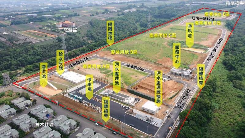 南投縣近幾年持續推動旺來產業園區（如圖）等建設，帶動公告土地現值微幅上漲。（南投縣政府提供）
