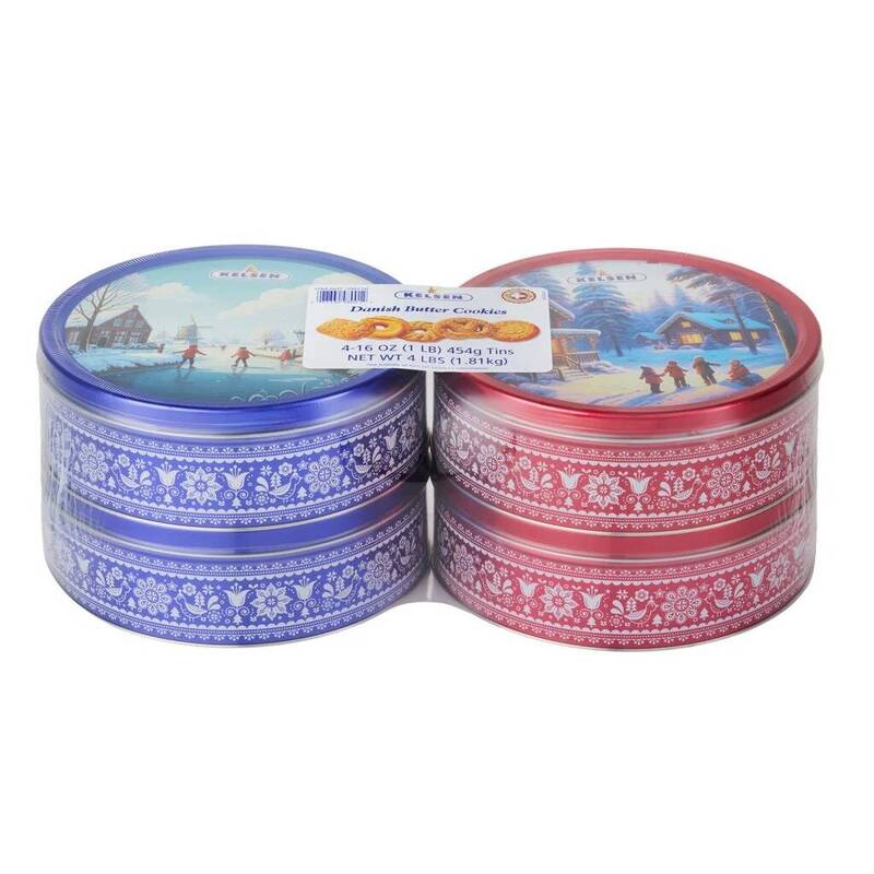 美式賣場好市多（Costco）販售的Kelsen丹麥奶油餅乾鐵盒上圖案，疑似是AI生成，因此遭到部分網友批評。（圖擷取自Costco官網）