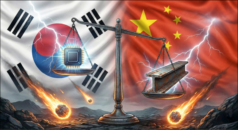 南韓與中國自貿協定在二〇一五年底生效後，二〇二三年對中國從貿易順差轉為逆差，南韓五大出口產業競爭力已被中國超越。（美編組繪製）