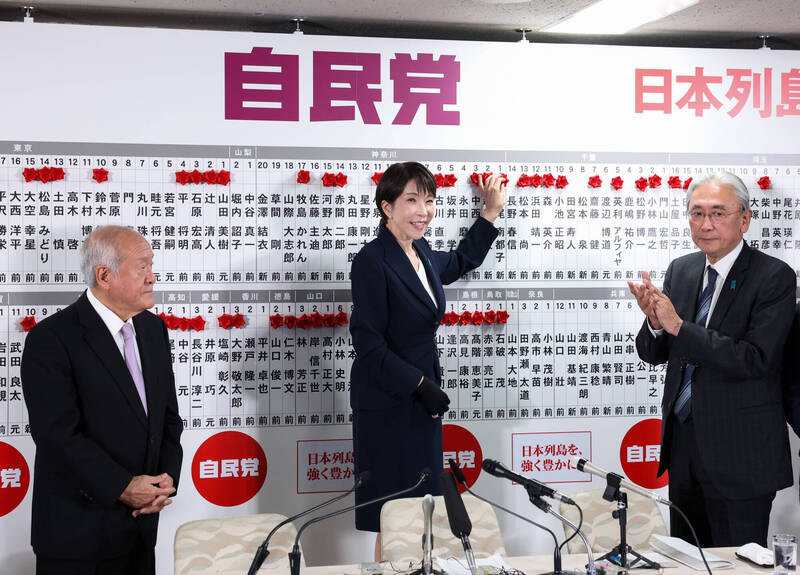 台新新光金控首席經濟學家李鎮宇表示，高市領導的自民黨在國會改選中大勝，將帶動日本市場重新定價。（美聯社）