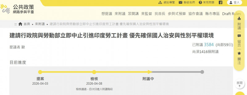 首批印度移工將來台？ 民眾憂治安提案「立即中止」單日破3000人覆議直逼成案門檻
