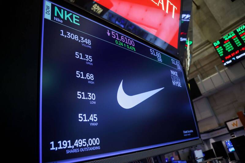 Nike自2021年股價創高點以來，市值已蒸發約75%。示意圖。（彭博資料照）