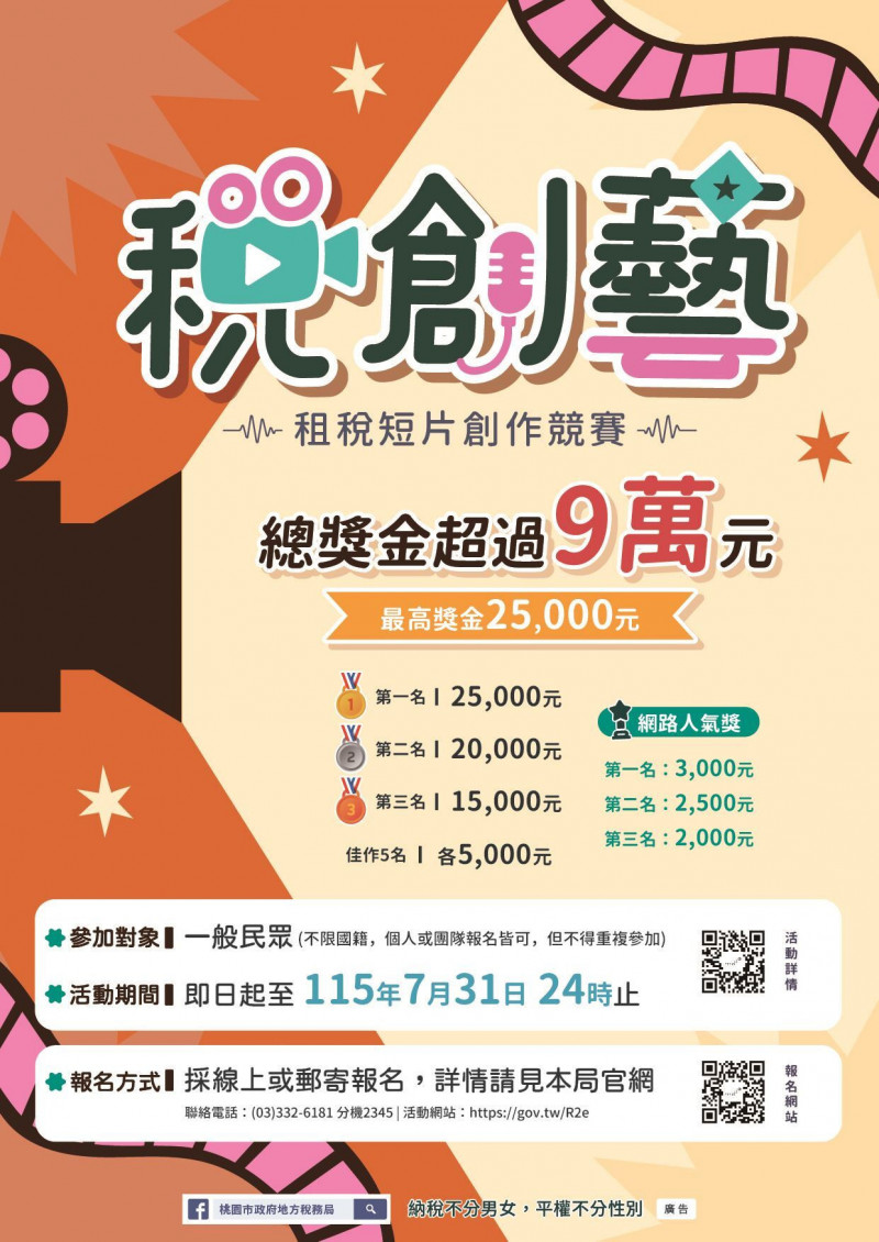 「稅創藝」徵件 3分鐘短片最高可拿2.5萬元獎金