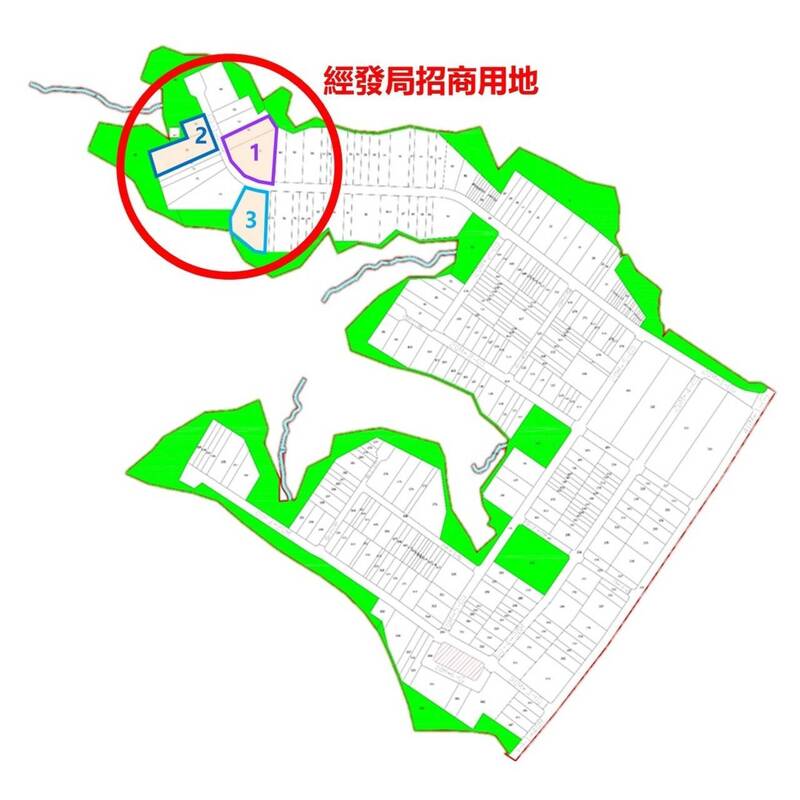 「新北國際AI+智慧園區標租案」公告三個區域5筆抵費地。（新北市經發局提供）