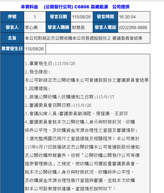 百億公司成壁紙1千萬收購，森崴董事會宣布「同意收購案」。（擷取自重大訊息觀測站）