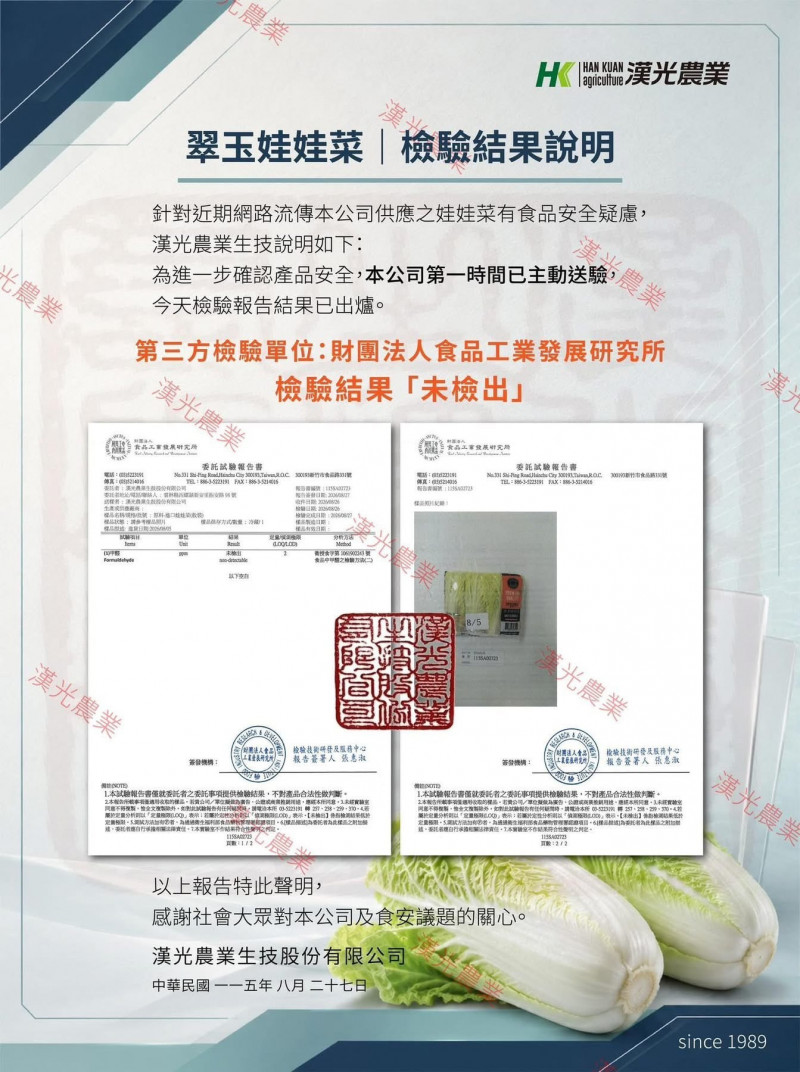 中國甲醛白菜引恐慌 全聯娃娃菜速送驗零甲醛