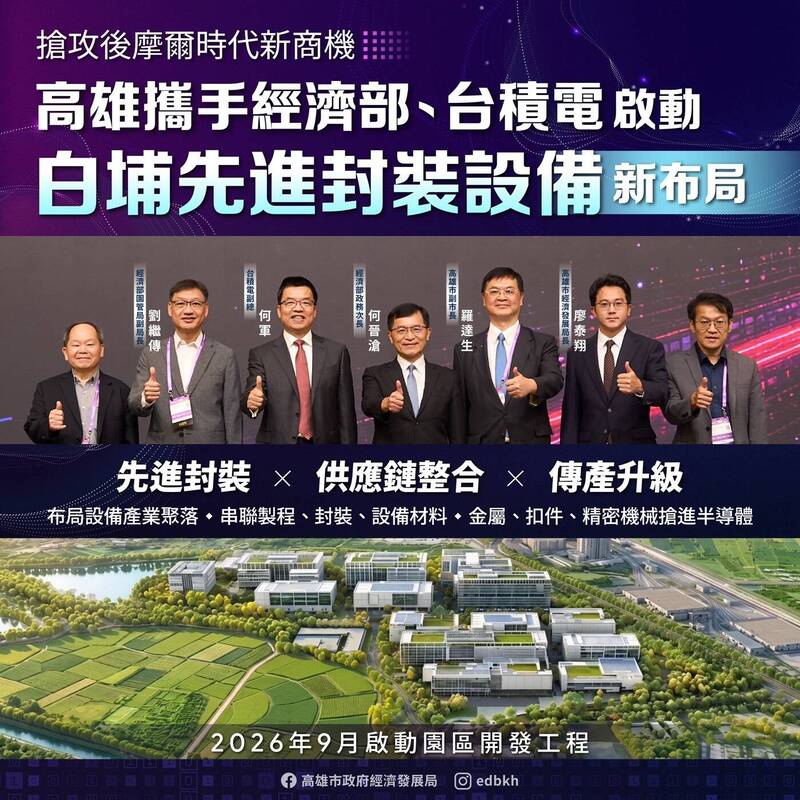 白埔園區開發由經濟部、高雄市政府與台積電共同合作。（高市府提供）