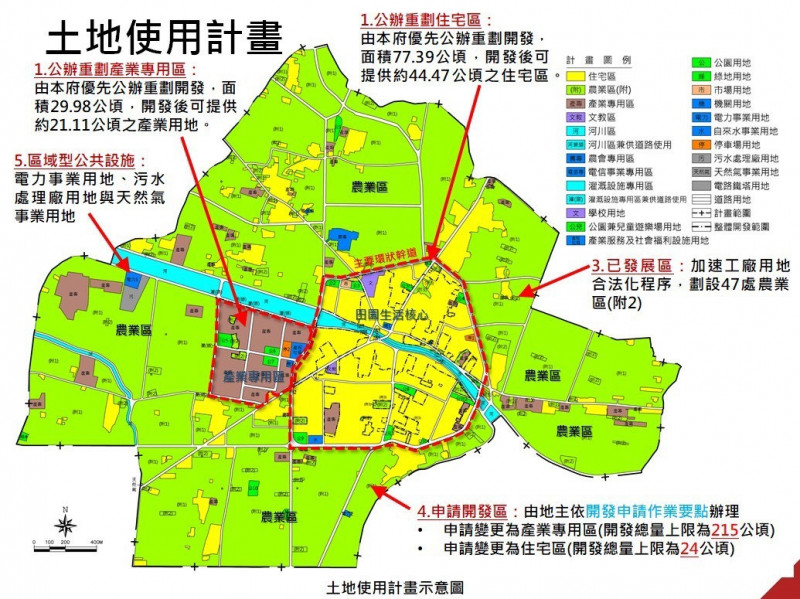 彰化水五金田園聚落特定區計畫開發內容很多，包含產專區、住宅區、公共設施等。（縣府提供）