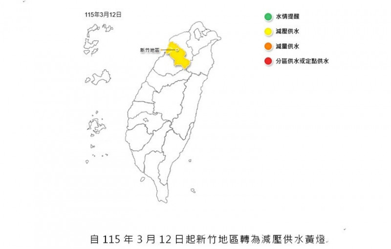 水利署：新竹今轉減壓供水黃燈