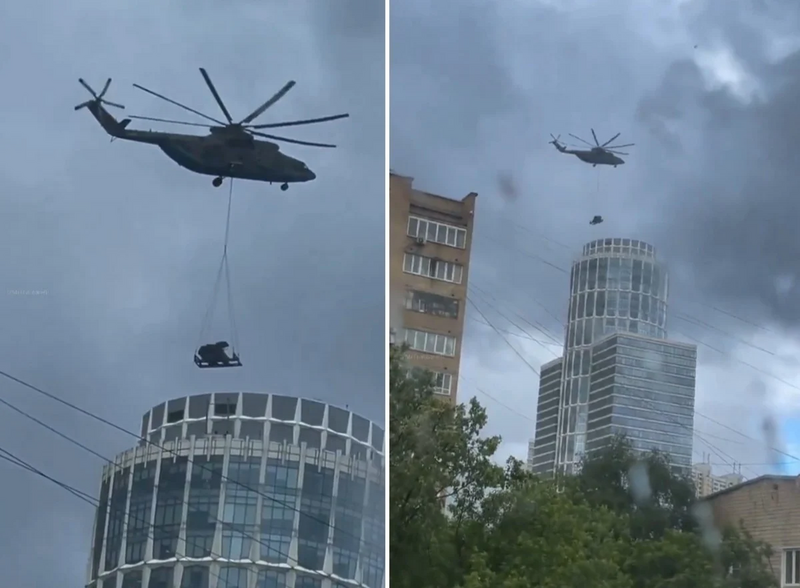 烏軍無人機逼近莫斯科！俄軍出動巨型直升機 吊掛防空系統上大樓