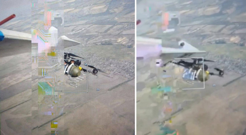 烏軍近期還公布了使用簡易FPV無人機成功攔截俄軍ZALA系列偵察無人機的畫面。（取自Ｘ平台）