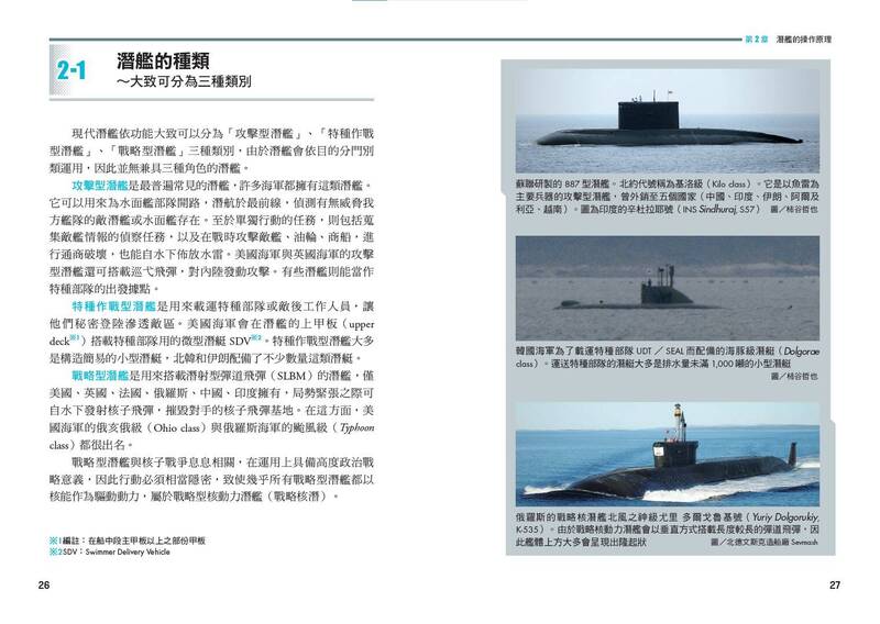 該書第二章切入潛艦的技術原理，深入淺出地介紹潛艦的科技沿革，讓讀者對這項裝備有基礎認識。（燎原出版提供）