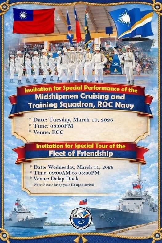 海軍由3艘軍艦組成的「115年度敦睦遠航訓練支隊」已在2月底啟程出發，目前抵達我國友邦馬紹爾群島，我駐馬紹爾群島大使館一度在臉書上發佈歡迎敦睦支隊的訊息，但在今天中午又突然撤掉這項消息，引起軍政及外交圈的關注。（圖：擷取自駐館先前發佈的臉書專頁）