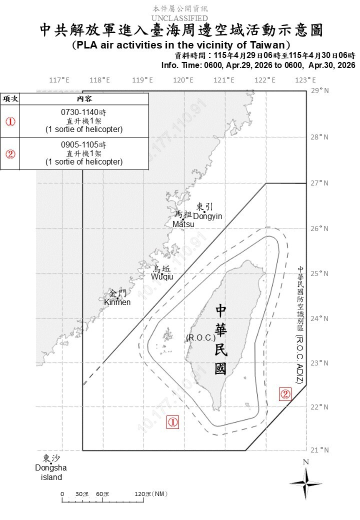 中共2機7艦擾台 國防部嚴密掌握