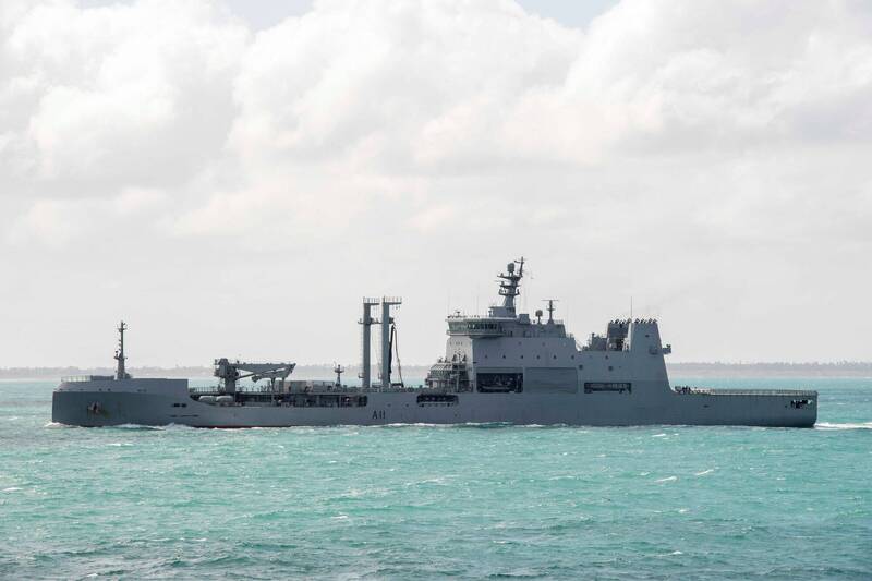 紐西蘭海軍補給艦「奧特亞羅瓦號」。（法新社檔案照）