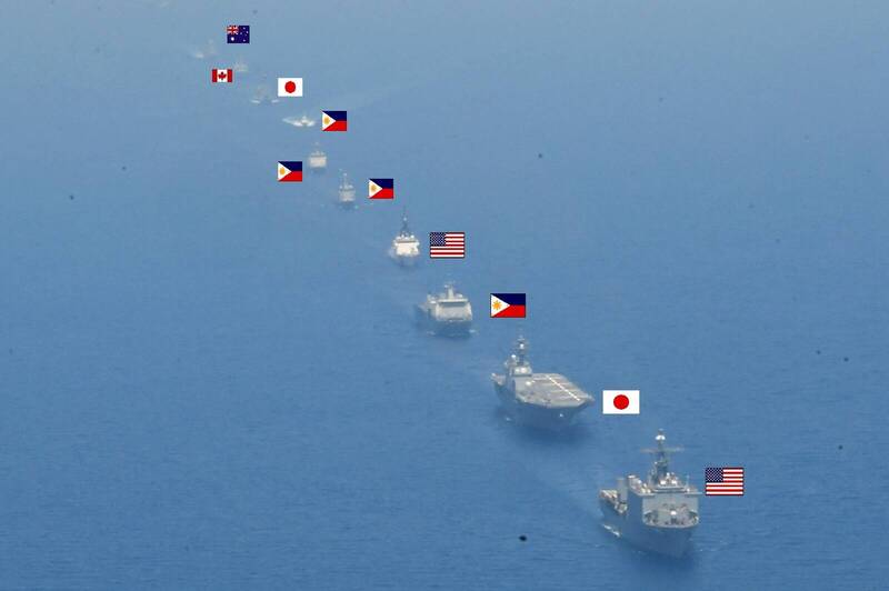 「肩並肩」聯合軍演「伊勢號」領軍 多國軍艦一字排開震撼畫面曝