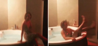 (影音)百人斬女模浴缸前擺Pose 下一秒竟「倒栽蔥」落水