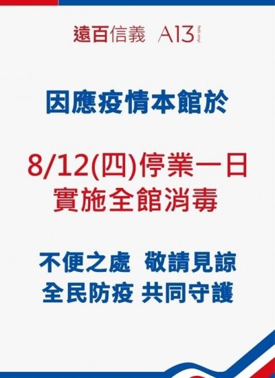 父親節逛百貨確診 遠百A13明日停業一天