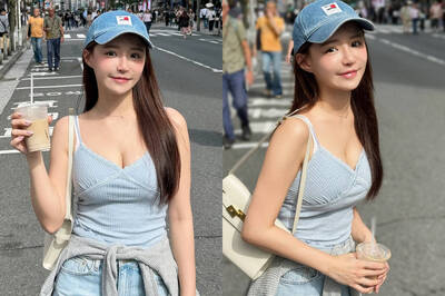 元元遊日拍「大膽亂晃照」細肩帶背心死撐車頭燈