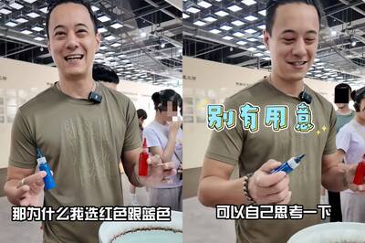 蔣友青體驗漆扇「選紅藍」別有用意 要台灣生選色...結局小粉紅笑了