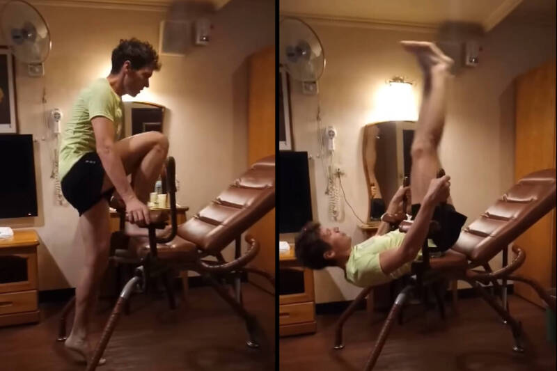 （影）畫面曝光！法國台灣女婿汽旅大玩八爪椅 老婆笑到手機抓不住