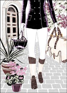 Carine繪製的鱷魚皮紋路也一樣精采。亞麻拼接鱷魚皮長靴，308,000元；亞麻拼接鱷魚皮手提袋，178,000元。